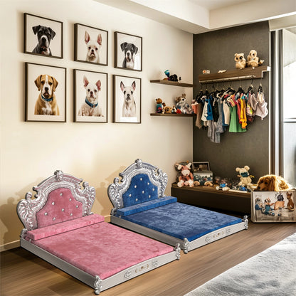 Luxury Pet Bed with Headboard, Washable Dutch Velvet Cover, Dog and Cat Bed