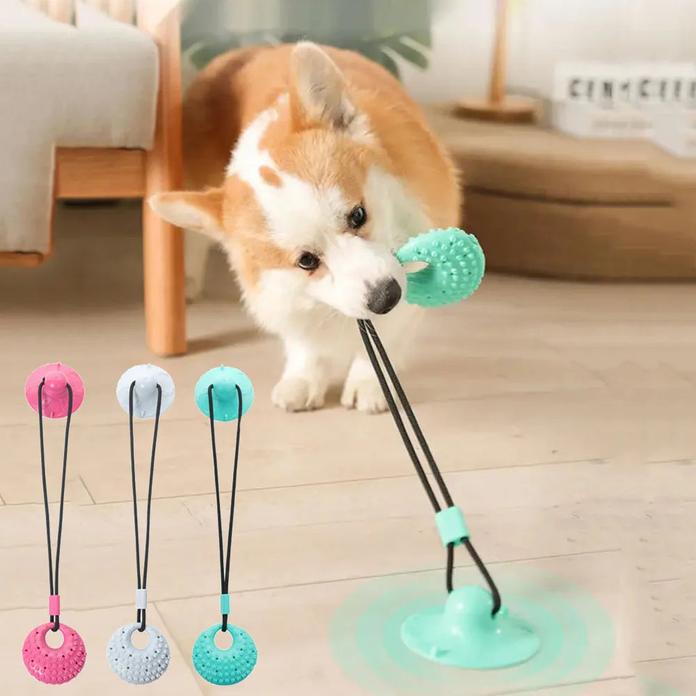 Interactive Suction Cup Dog Chew Toy, Rope, Tug War Ball, Teeth Cleaning and Food Dispensing