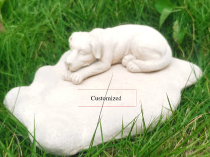 Pet Memorial Rock Sculpture with Cute Dog Bed Design