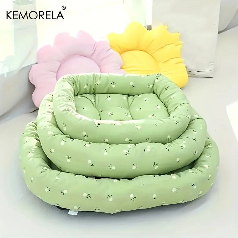 Floral Pet Sofa Bed High Elasticity Thickened Comfort for Small Medium Large Dogs Cats 3 Sizes Durable Indoor Outdoor
