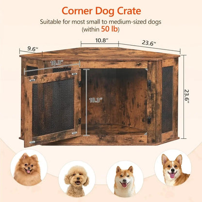 Wooden Corner Dog Kennel End Table