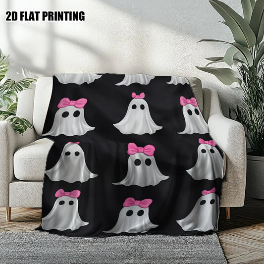 Ultra-Soft Halloween Ghosts with Pink Bows Throw Blanket