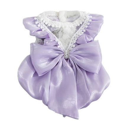 Adorable Tutu Dress with Bowknot Lace Princess Puppy Clothes/Female Cat Skirt