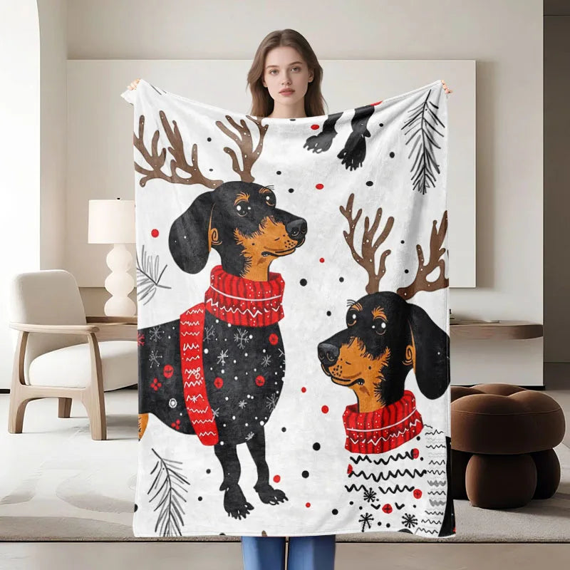 Christmas-themed red and black flannel blanket