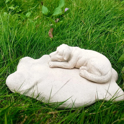 Pet Memorial Rock Sculpture with Cute Dog Bed Design