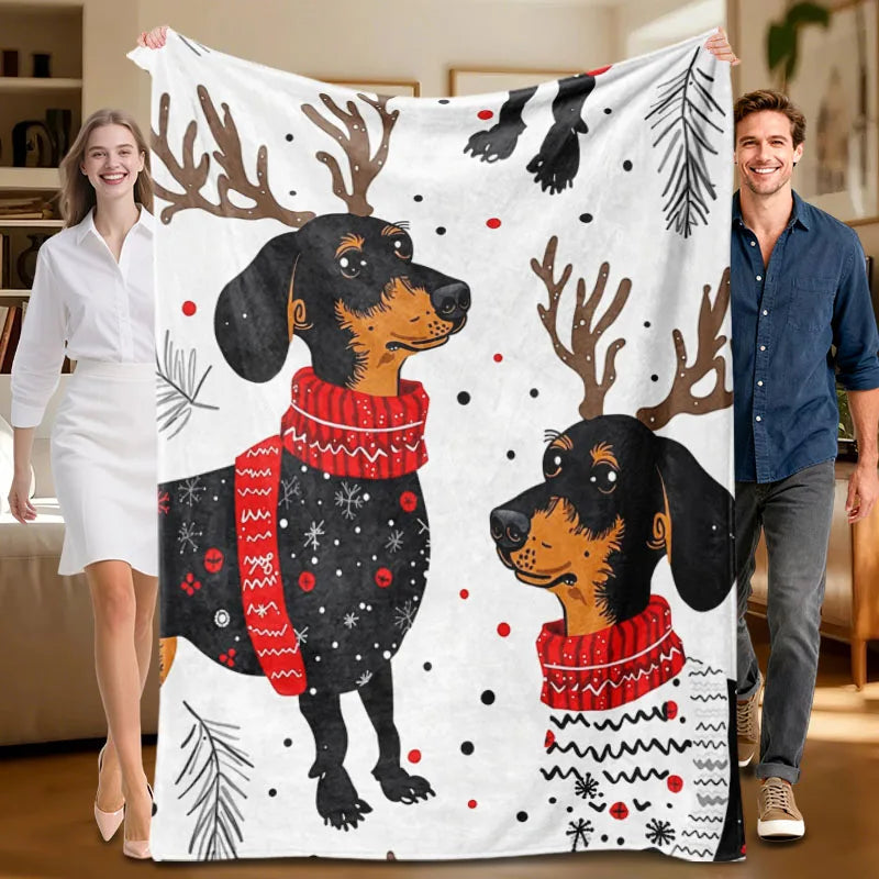 Christmas-themed red and black flannel blanket