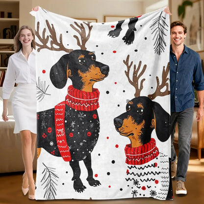 Christmas-themed red and black flannel blanket