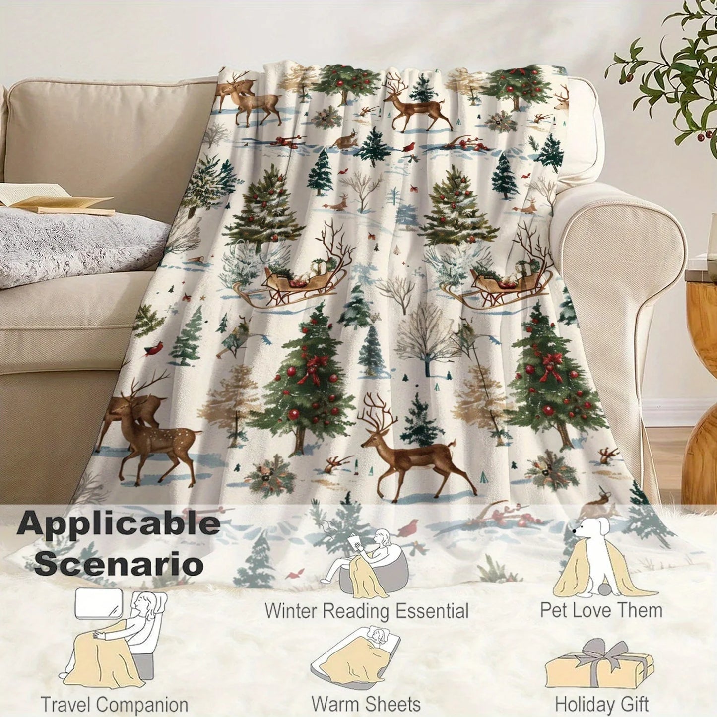 Cozy Christmas-Themed Flannel Throw Blanket