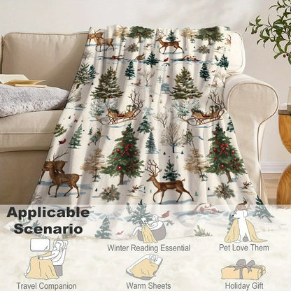 Cozy Christmas-Themed Flannel Throw Blanket