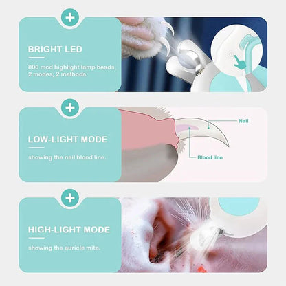 LED Light Cat/Dog Nail Clipper Professional Pet Claw Trimmer with Safety Lock