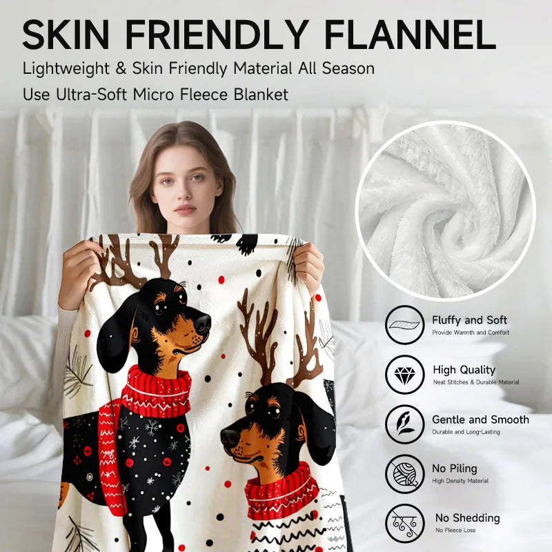 Christmas-themed red and black flannel blanket