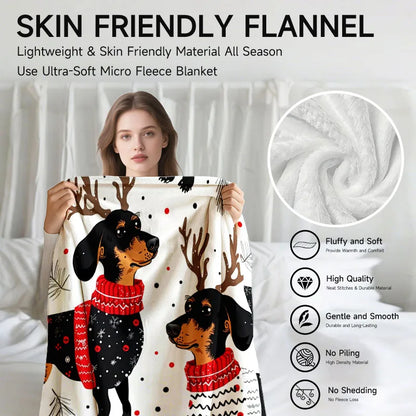 Christmas-themed red and black flannel blanket