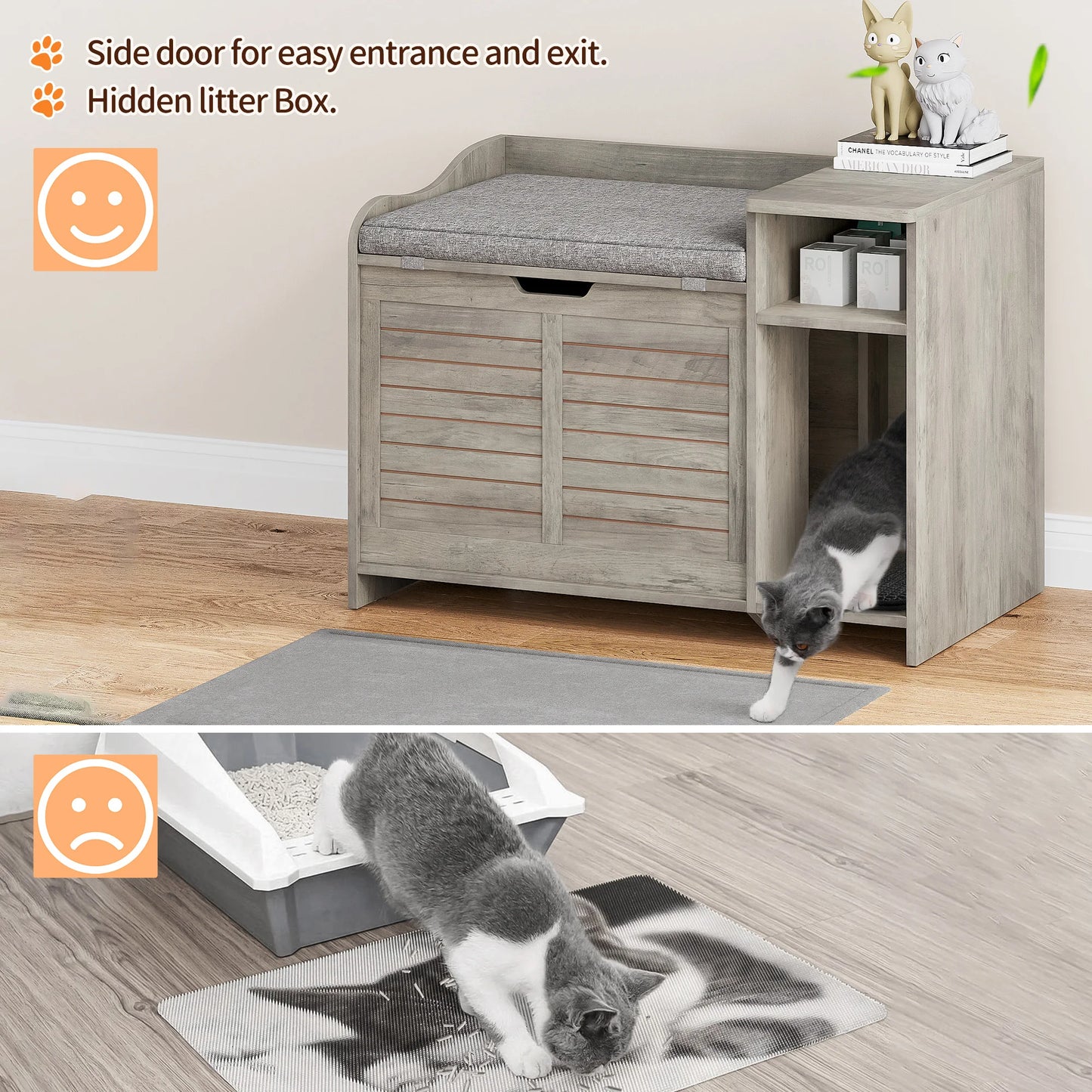 Wood Litter Box Enclosure Crate with Cat Scratch Pad