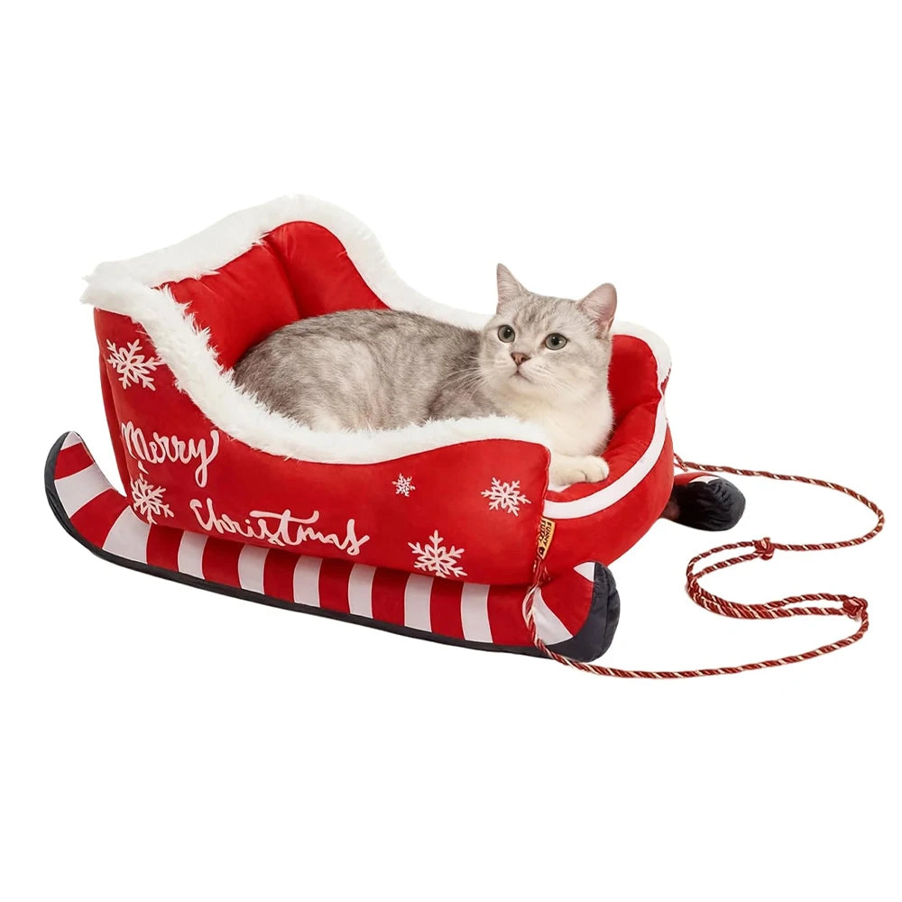Christmas Sleigh Bed  Non-Slip Base Cat/Dog Nest for Winter