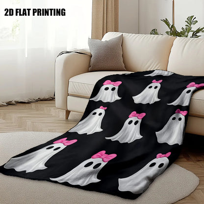 Ultra-Soft Halloween Ghosts with Pink Bows Throw Blanket