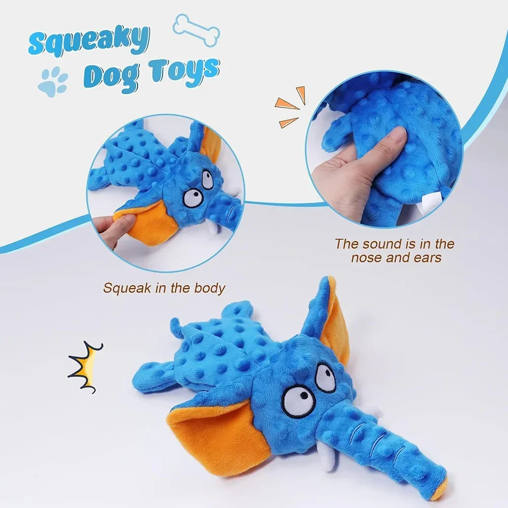 Durable Dog Chew Toys ,Soft Plush Squeaky Elephant Shaped Toy for Dogs