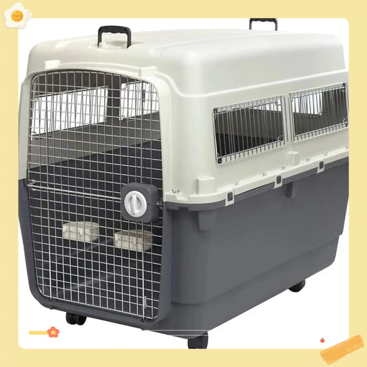 XXX-Large Airline Approved Plastic Dog Crate, Rolling Kennel with Wire Door
