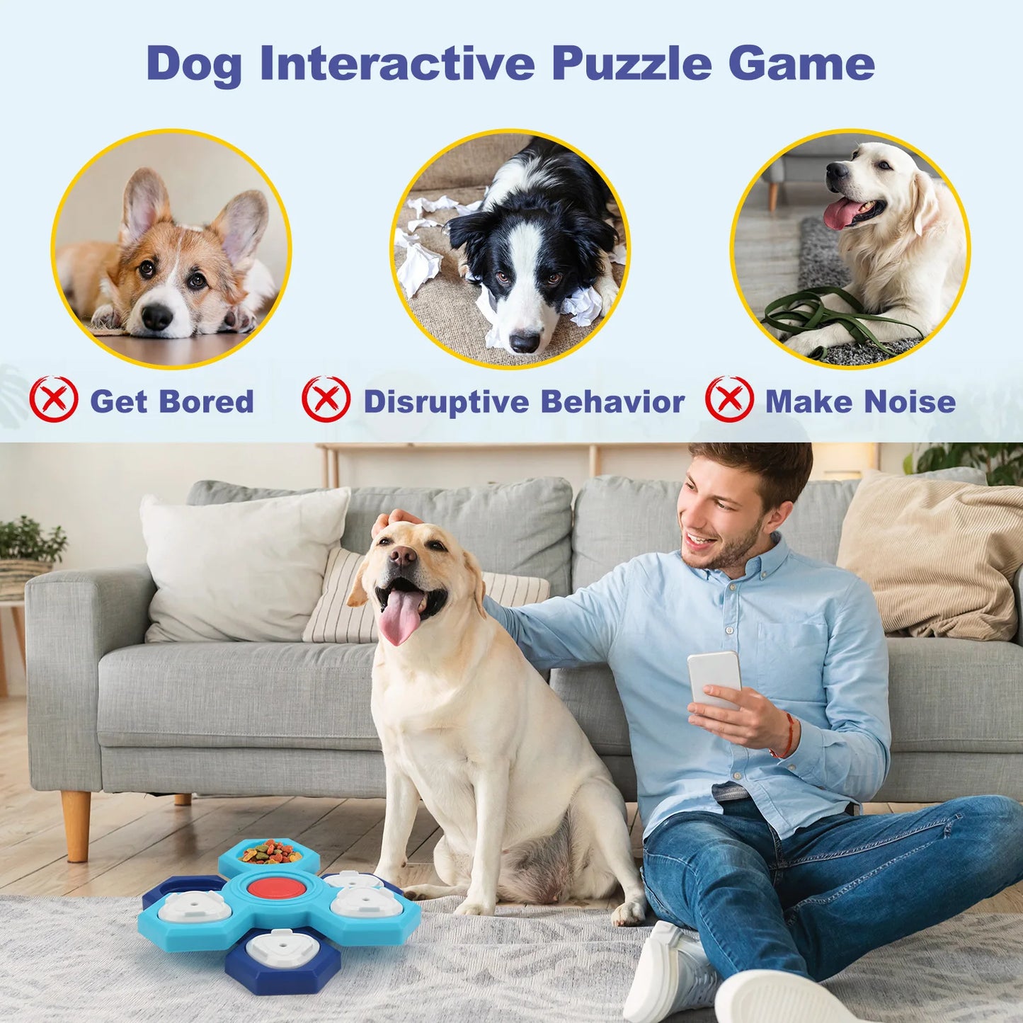 Dog Slow Feeder Bowl Interactive Puzzle Toy with Multi-Layer Spinning Design