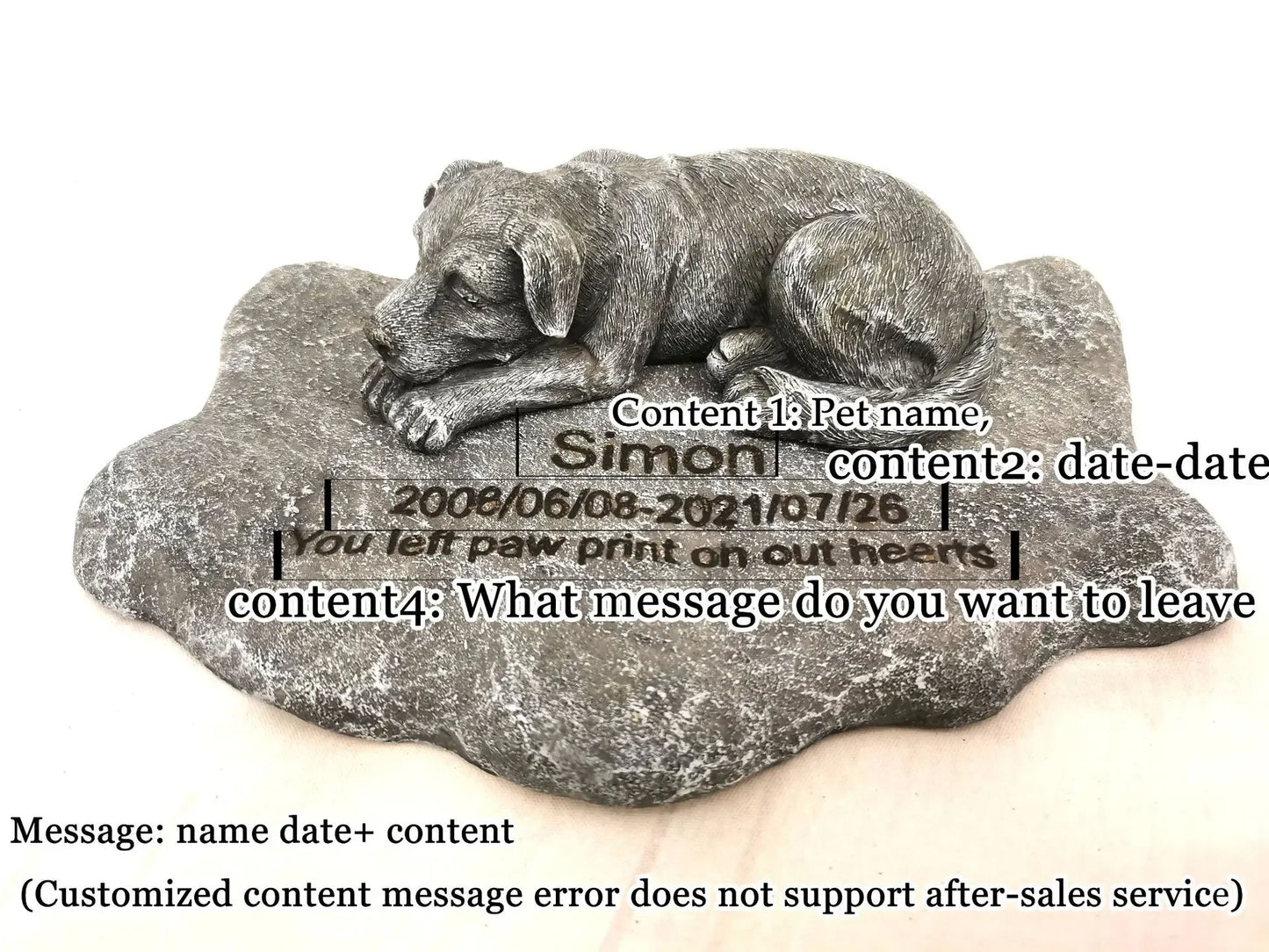 Pet Memorial Rock Sculpture with Cute Dog Bed Design