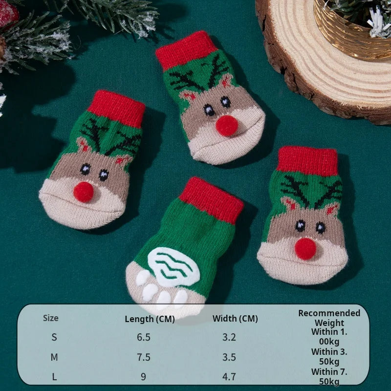 4Pcs Pet Christmas Non-Slip Socks Small Dog Cat Festival Themed Knitting Paw Protector Indoor Floor Woven Pet Supplies