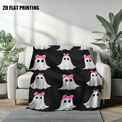 Ultra-Soft Halloween Ghosts with Pink Bows Throw Blanket