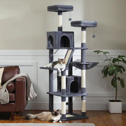 Indoor Multi-Level Plush Cat Condo with Scratching Posts Perches Caves