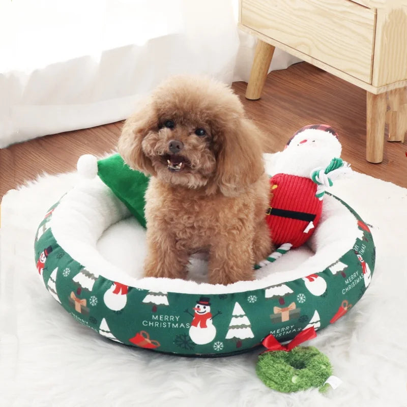 Soft Round Christmas Fleece Sleeping Bed