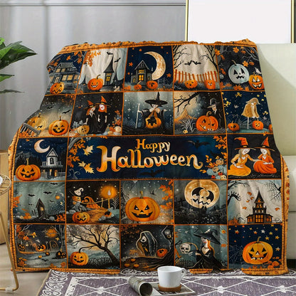 Soft Flannel Halloween Throw Blanket Witch And Moon Design, Digital Print