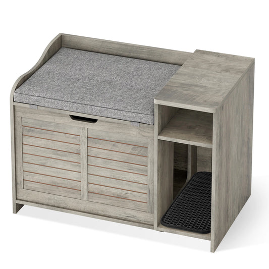 Wood Litter Box Enclosure Crate with Cat Scratch Pad