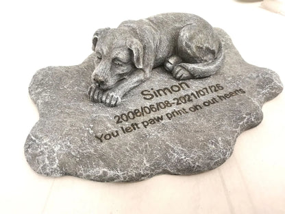 Pet Memorial Rock Sculpture with Cute Dog Bed Design