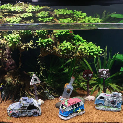 Aquarium Decorative Ornaments, Resin Broken Bus