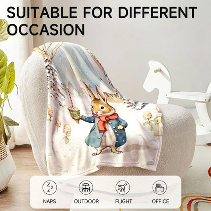 Cartoon rabbit flannel blanket, soft, suitable for sofa, bed, office, all-season use.