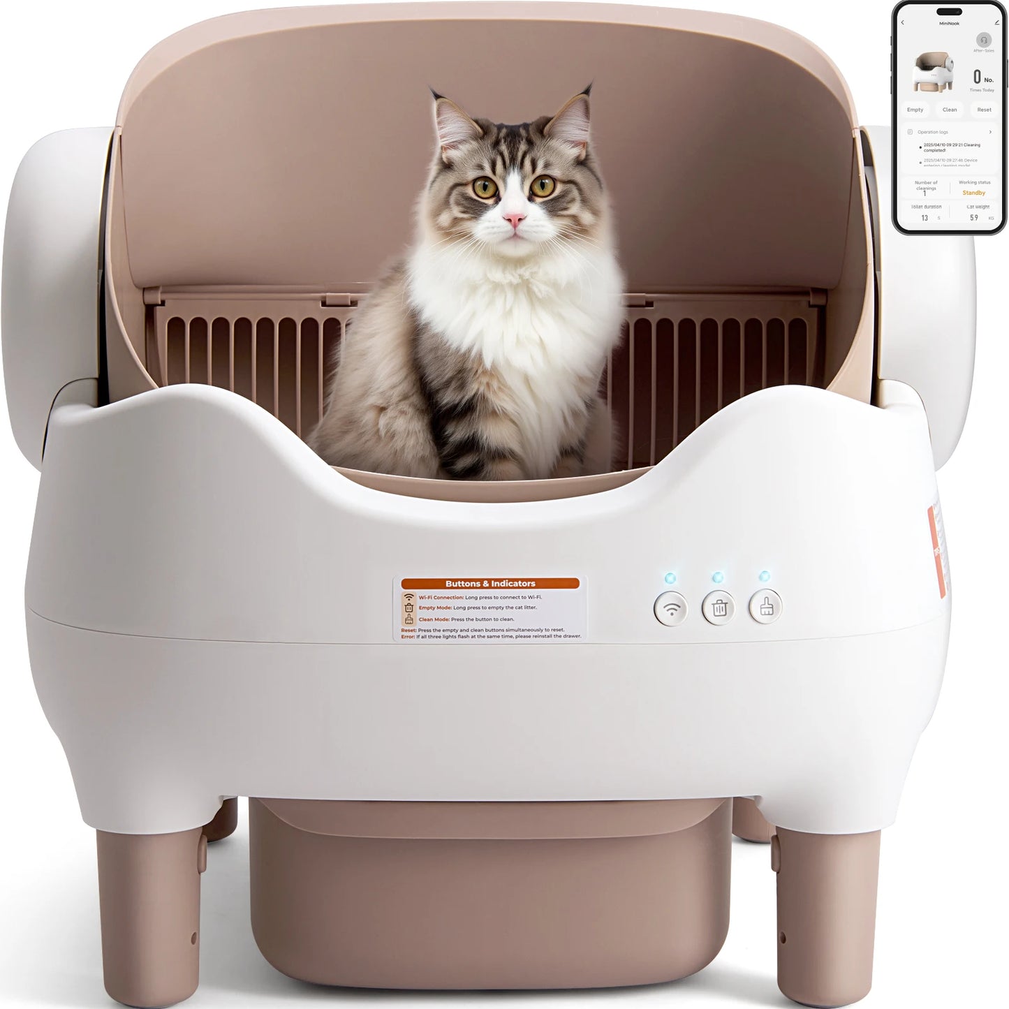 Automatic Cat Litter Box with APP Control, Odor-Free  Large Waste Bin, Open-Top for Multi Cats