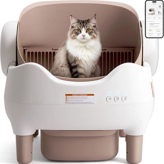 Automatic Cat Litter Box with APP Control, Odor-Free  Large Waste Bin, Open-Top for Multi Cats