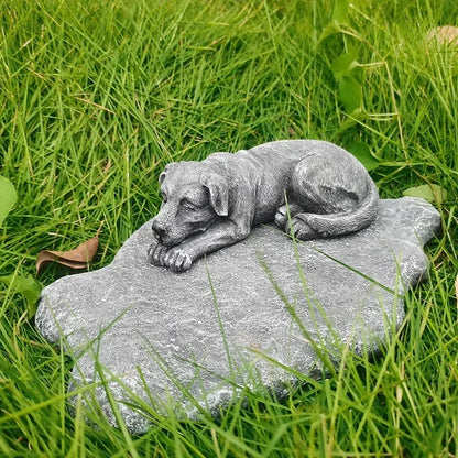 Pet Memorial Rock Sculpture with Cute Dog Bed Design